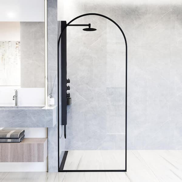 Arden 34 in. W x 78 in. H Framed Fixed Shower Screen Door in Matte Black with 3/8 in. (10mm) Clear Glass