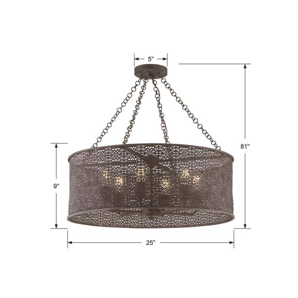 Jasmine Forged Bronze Filigree Drum Chandelier with 6 Lights