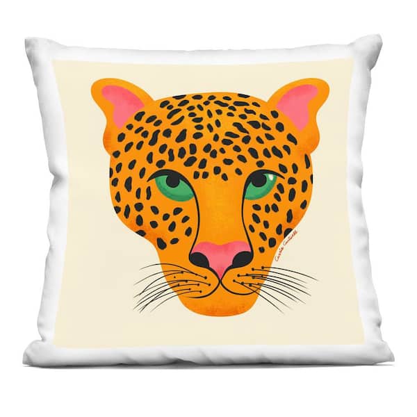 Stupell Industries Modern Leopard Wildlife Face Orange Abstract Polyester 18 in. x 18 in. Throw Pillow
