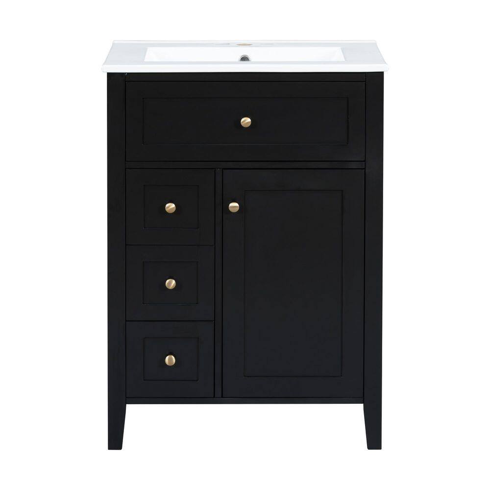 24 in. Single Sink Freestanding Black Bath Vanity with White Ceramic Top with 3 Drawers and Adjustable Shelves price history on PriceWatchPro
