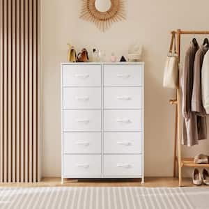 White 31.4 in. W 10-Drawer Dresser with Fabric Bins and Steel Frame Storage Organizer Chest of Drawers