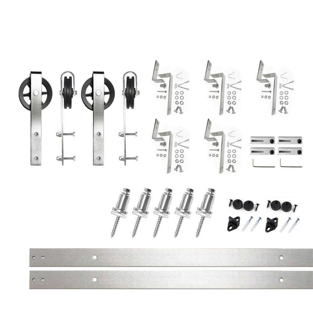 6 ft./72 in. Brushed Nickel Double Track Bypass Z-Shape Sliding Barn Door Hardware Kit - Spoke Wheel Design Roller price history on PriceWatchPro