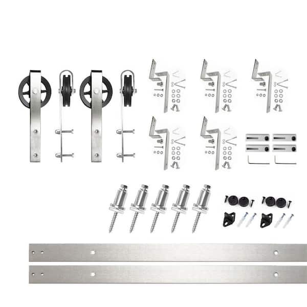 6.6 ft./79 in. Brushed Nickel Double Track Bypass Z-Shape Sliding Barn Door Hardware Kit - Spoke Wheel Design Roller