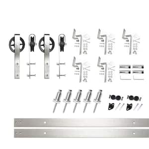 7 ft./84 in. Brushed Nickel Double Track Bypass Z-Shape Sliding Barn Door Hardware Kit - Spoke Wheel Design Roller