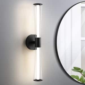 Modern 2-light Black Dimmable Wall Sconce with Clear Glass Shade LED Bathroom Vanity Light