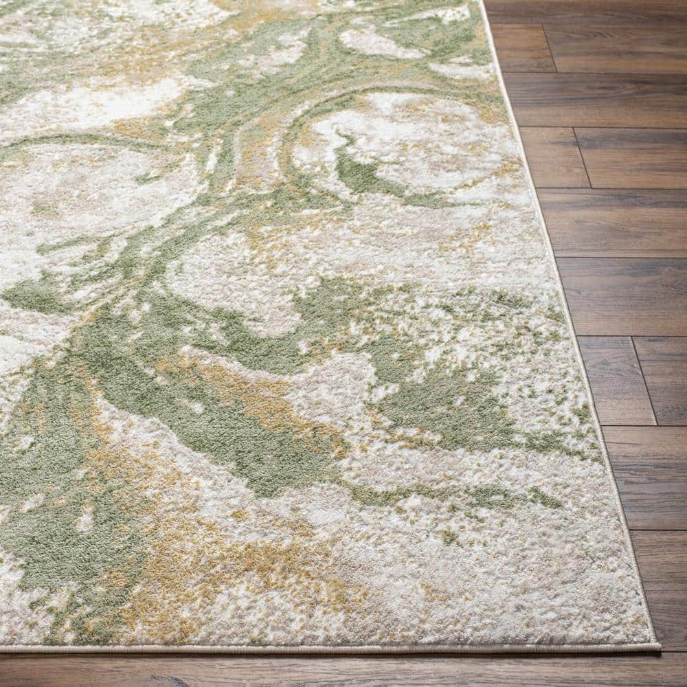 Liverpool 5'3" x 7' Gray and Green Abstract Polypropylene Area Rug