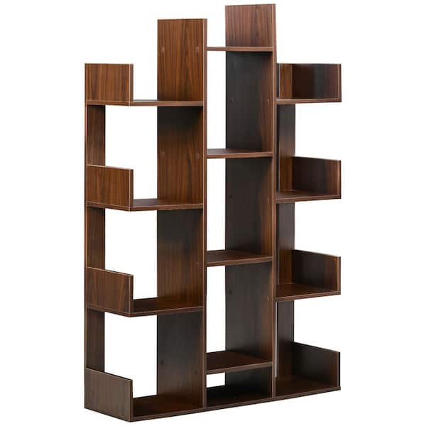 HOMCOM Modern Freestanding 37.75" in Wide Brown 13 Open Shelves Tree Bookcase