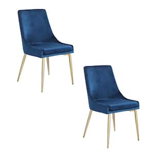 Mid-century Blue Velvet Upholstered Dining Chair with Sturdy Metal Legs (Set of 2)