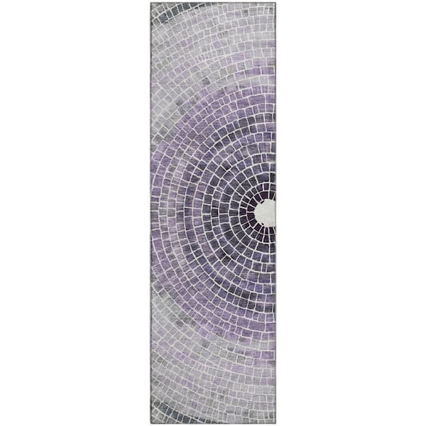 Mayfield Premium Machine Washable Abstract AMF2524 Lavender 2 ft. x 7 ft. Runner Rug