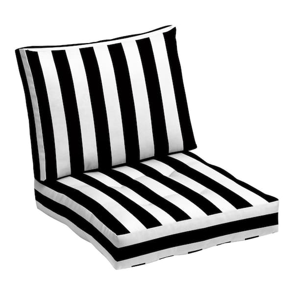 18 x 24 Outdoor Plush Modern Tufted Blowfill Deep Seating Lounge Chair Cushion Set, Black Cabana Stripe