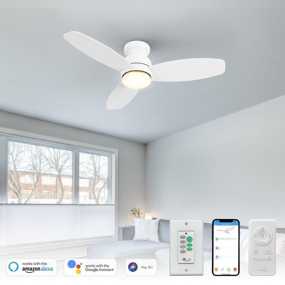 48 in. Smart Indoor/Outdoor White Dimmable LED Standard Ceiling Fan with Remote Control, Wall Control, 10-Speed DC Motor