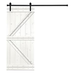 38 in. x 84 in. Modern K-Bar Series Simply White Stained Knotty Pine Wood DIY Sliding Barn Door with Hardware Kit