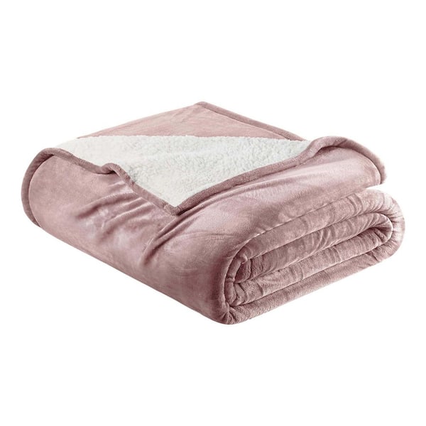 Velvet Plush Reversible Sherpa Blanket, Rose Pink, King