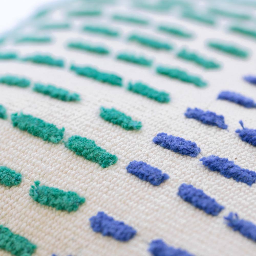 Handwoven Cotton Euro Throw Pillow Cover, Ribbed Line Dots, Blue