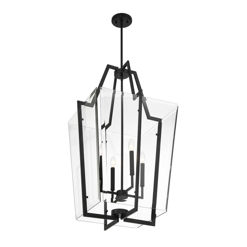 Matte Black 4-Light Pendant with Clear Beveled Glass Shade