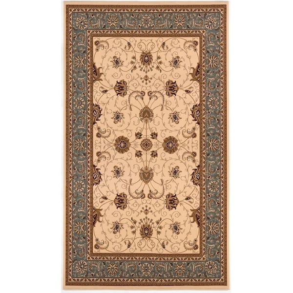 Rug Branch Majestic Cream Blue 2 ft. 8 in. x 15 ft. Traditional Runner Area Rug Transitional