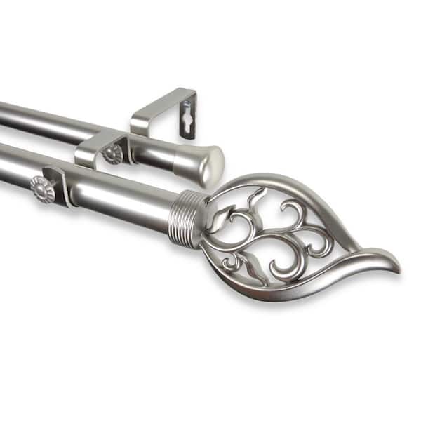 Rod Desyne Flora 160 in. - 240 in. Adjustable 1 in. Dia Double Curtain Rod in Satin Nickel