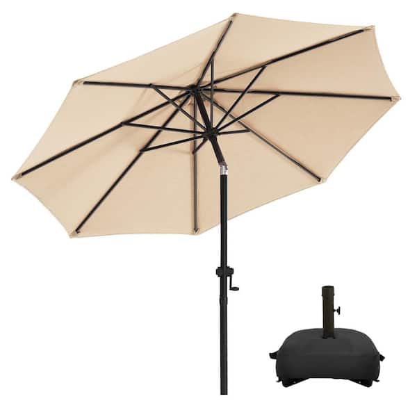 wikiwiki 10 ft. Market Patio Umbrella with Base and Push Button Tilt in Beige