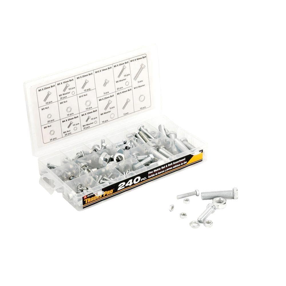 TradesPro 240 Piece Zinc Metric Nut and Bolt Assortment with Storage 836344  The Home Depot