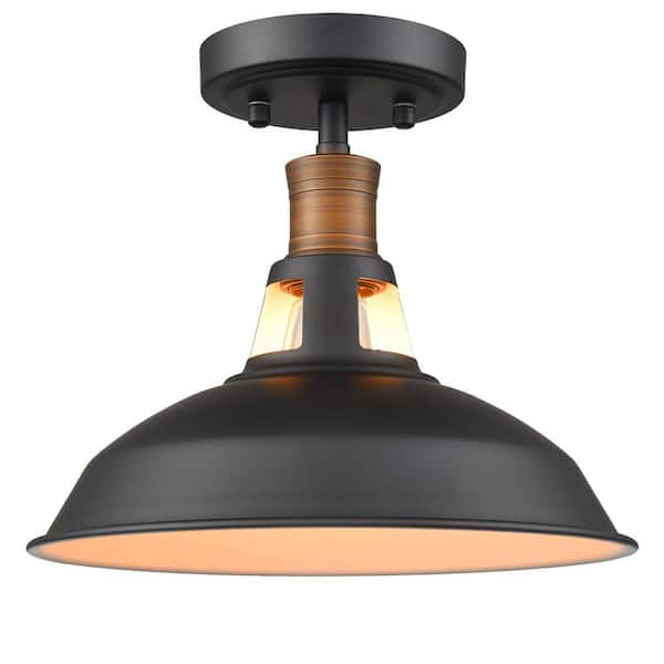 CLAXY 10.6 in. 1-Light Black Modern Semi-Flush Mount with No Glass Shade and No Bulbs Included 1-Pack