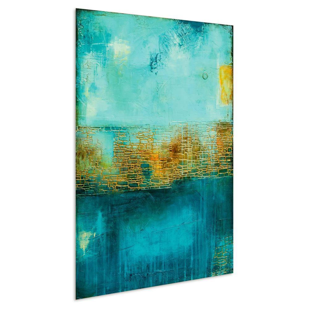 Castle Court Abstract Expressionism Blue and Orange Glass Wall Art, 32" x 48"