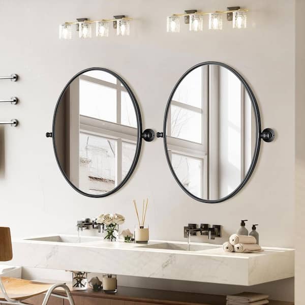 23 in.W x 30 in.H Modern Oval Balck Stainless Steel Frame Adjustable Vanity Mirror Wall Mirror