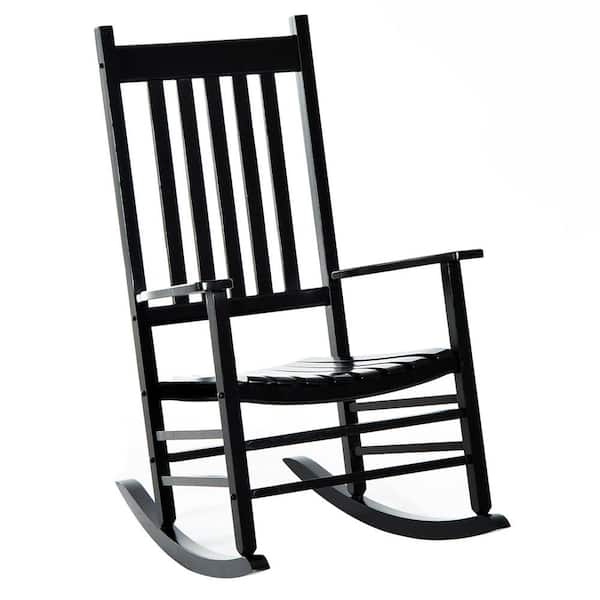 Sudzendf Patio Wood Rocking Chair with Smooth Armrests Black Outdoor Rocking Chair