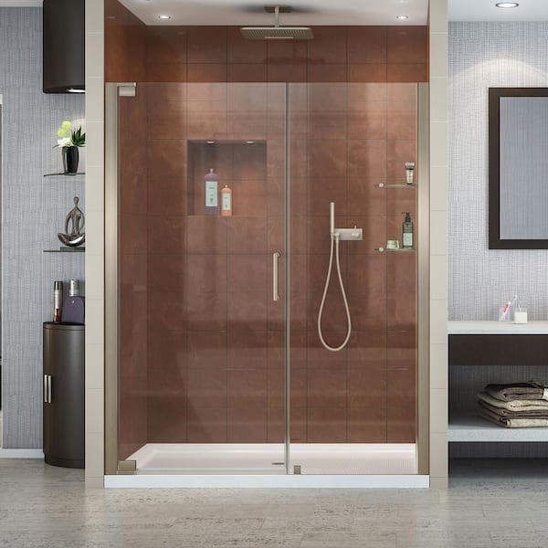 DreamLine Elegance 54-1/2 in. to 56-1/2 in. x 72 in. Semi-Frameless Pivot Shower Door in Brushed Nickel