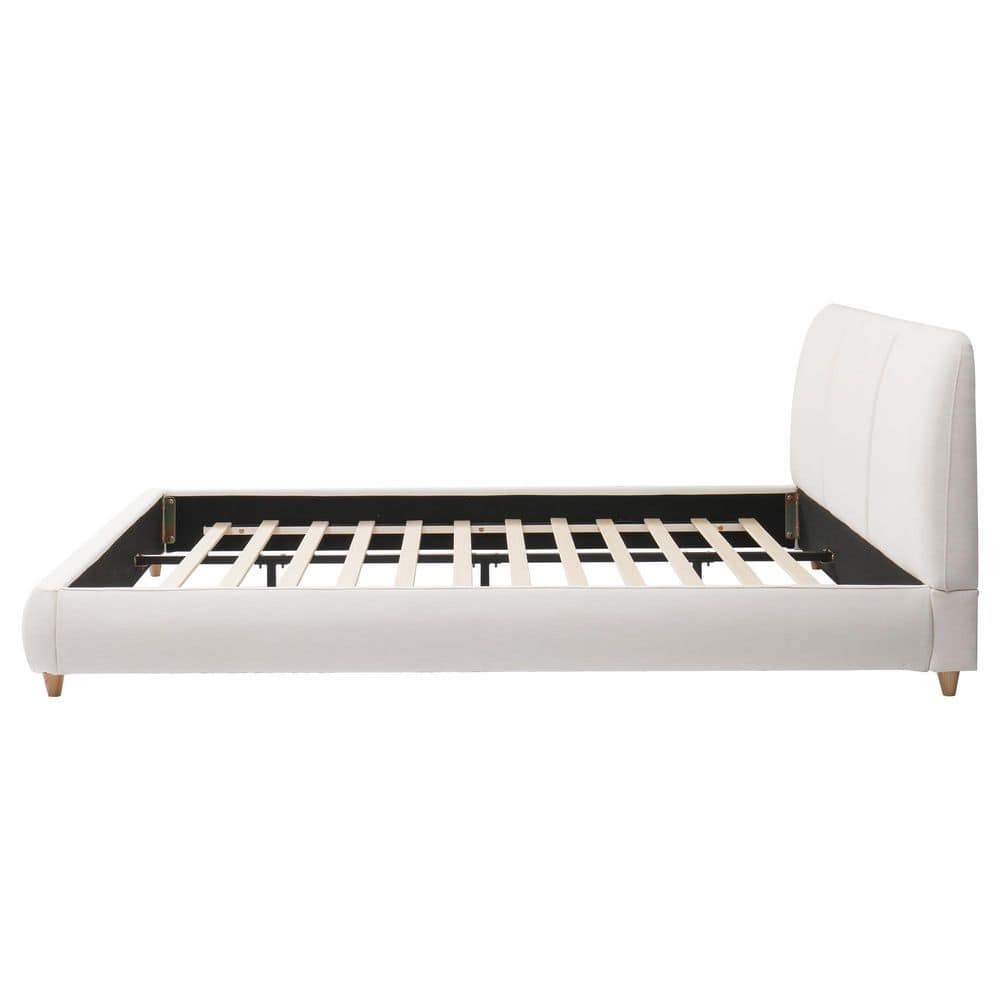 Luxe Modern White Linen Blend Upholstered Wood Frame King Size Platform Bed with Tufted Headboard - thumbnail 8