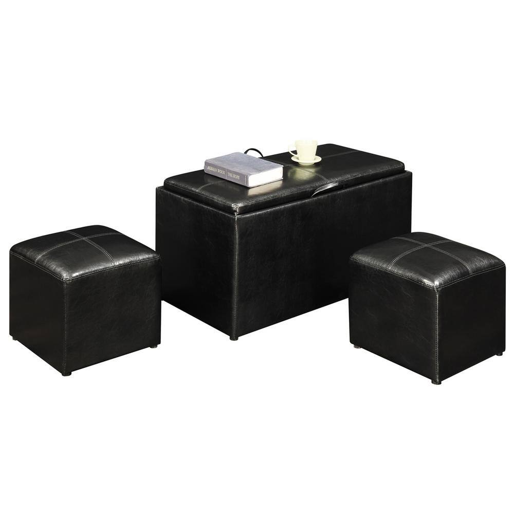 Sheridan Black Faux Leather Storage Bench with Reversible Tray