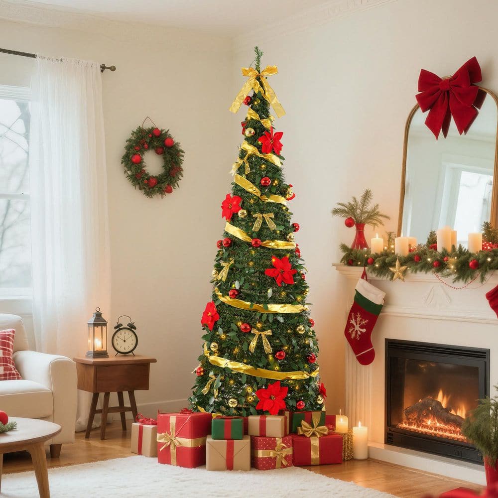 JEAREY 6 ft. Fully Decorated Pre-Lit Pop Up Artificial Christmas