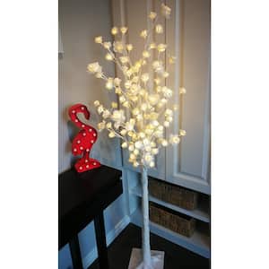 70 in. Pre-Lit White Artificial Rose Lighted Tree with 96-Warm White LED Lights and stand