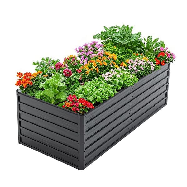 6 x 3 x 2 ft. Outdoor Garden Rust-Proof Color Steel Planting Box, Black