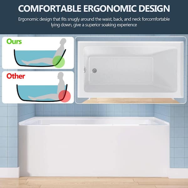 烏越 Zeafive Vub 60 in. x 32 in. Alcove Soaking Bathtub with Left