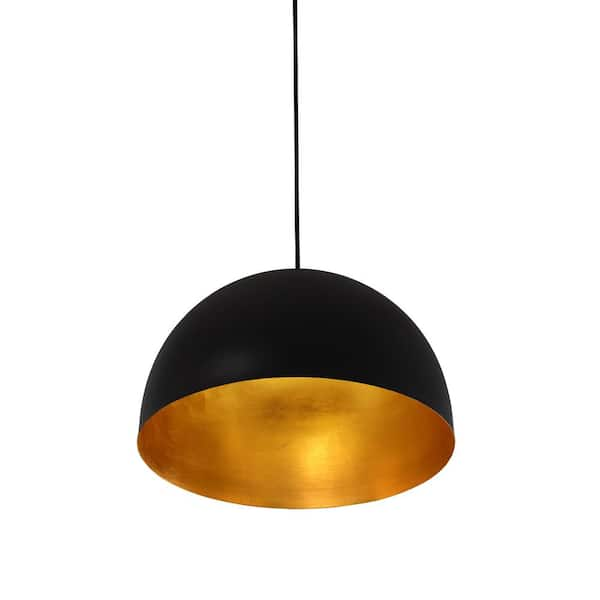 Dome 1-Light Black and Foiled Gold Pendant