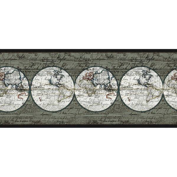 The Wallpaper Company 9 in. x 15 ft. Black and White Maps Border