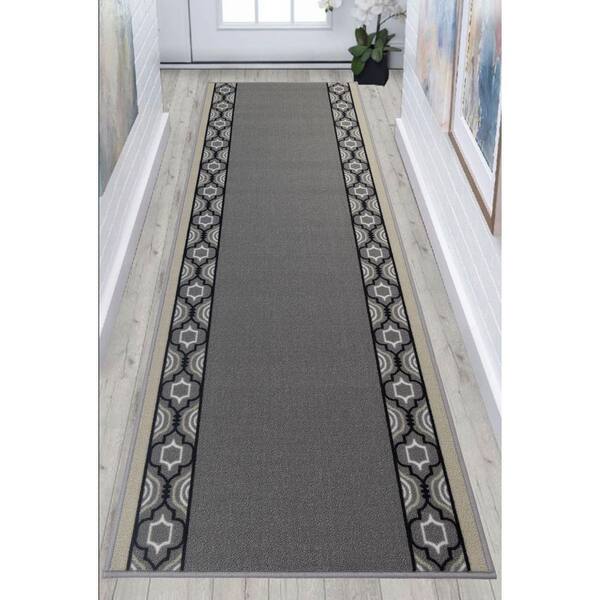Trellis Border Design Gray 36 in. W x 252 in. L Stair Runner 63 sq. ft.