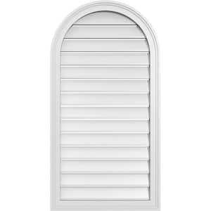 22 in. x 42 in. Round Top White PVC Paintable Gable Louver Vent Functional