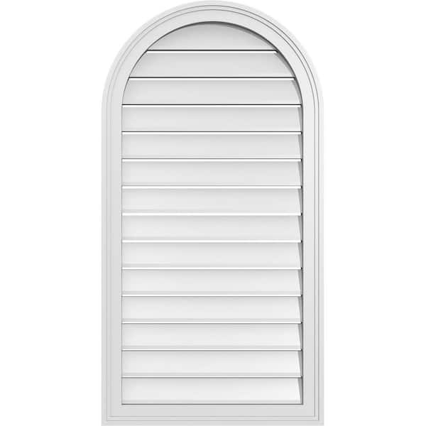Ekena Millwork 22 in. x 42 in. Round Top White PVC Paintable Gable Louver Vent Functional