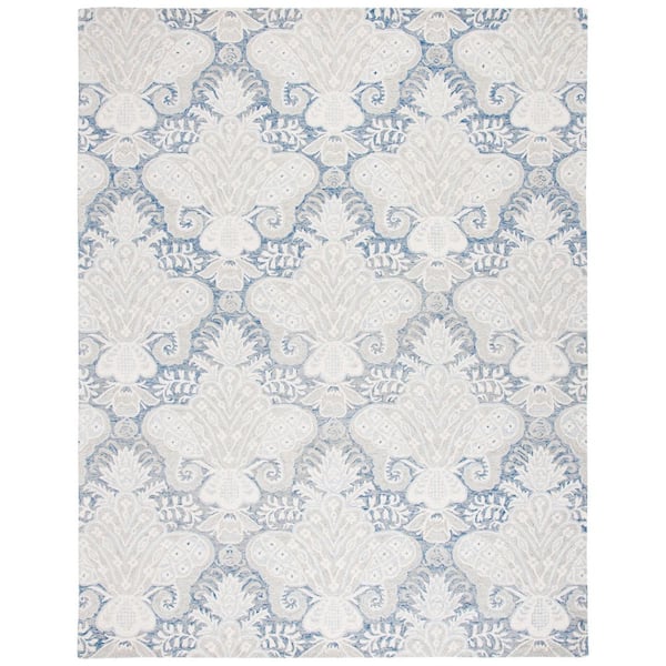 Micro-Loop 10 ft. x 14 ft. Blue/Ivory Oriental Area Rug