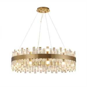 24-Light Golden Rustic Linear Chandelier for Kitchen Island Living Room Bedroom etc. with Crystal Accents Included Bulbs