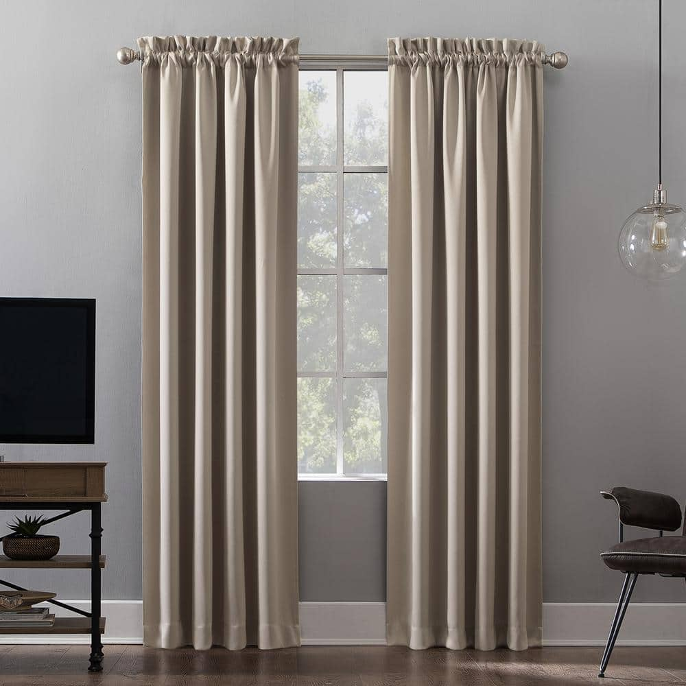 Sun Zero Alna Theater Grade Stone Polyester 52 in. W x 84 in. L Rod Pocket  100% Blackout Curtain (Single Panel) 52474 - The Home Depot