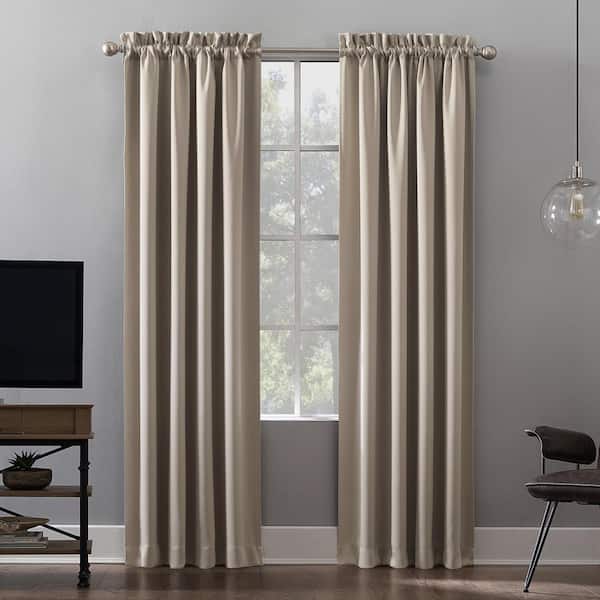Sun Zero Alna Theater Grade Stone Polyester 52 in. W x 95 in. L Rod Pocket 100% Blackout Curtain (Single Panel)