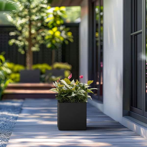 10 in. W x 10 in. H Charcoal Black Large Tall Round Concrete Planter / Garden Plant Pot for Indoor and Outdoor