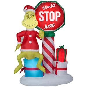 6 ft. Pre-lit Inflatable Airblown with Santa Stop Here Sign Scene