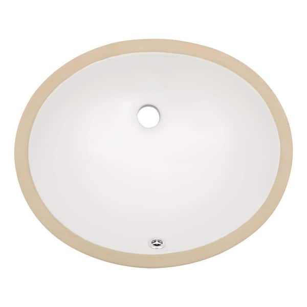 16 in. x 13 in. Undermount Oval Bathroom Sink in White Glossy Porcelain Ceramic with Overflow, Modern Vanity Basin