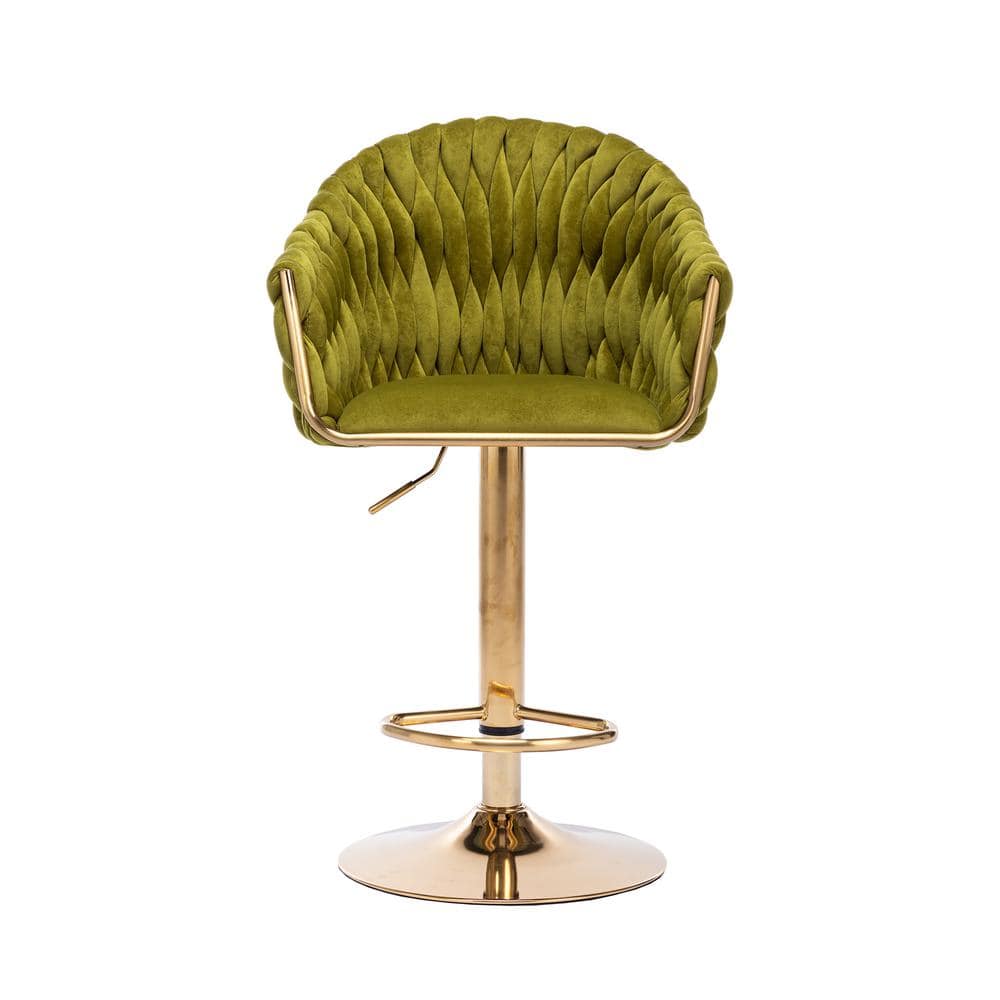 36.22 in. Olive Low Back Metal Frame Adjustable Bar Stool