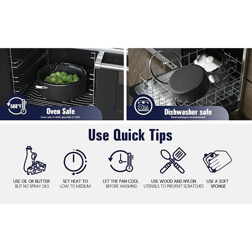 3-Piece Black Aluminum Nonstick Frying Pan Set with Stainless Steel Handles