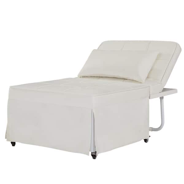 White Folding Velvet Single Sofa Bed
