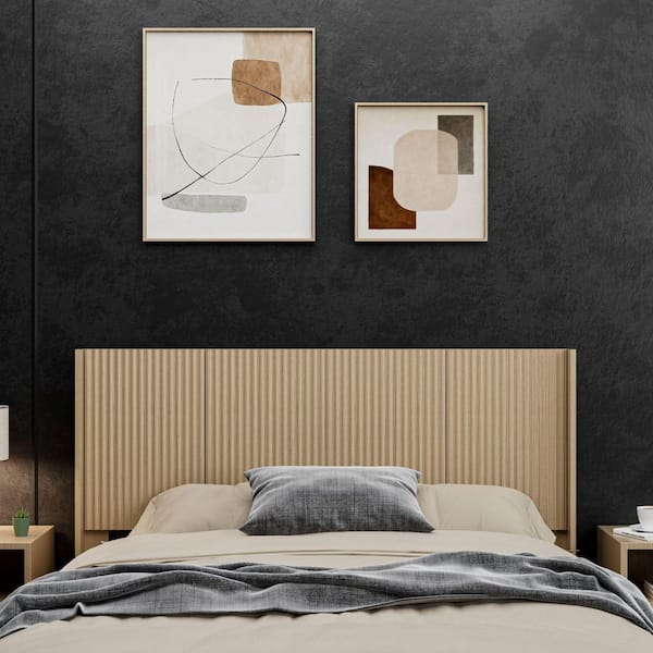 Natalia Modern Oak Queen Wall-Mounted Wingback Wood Headboard Only with Fluted Panel